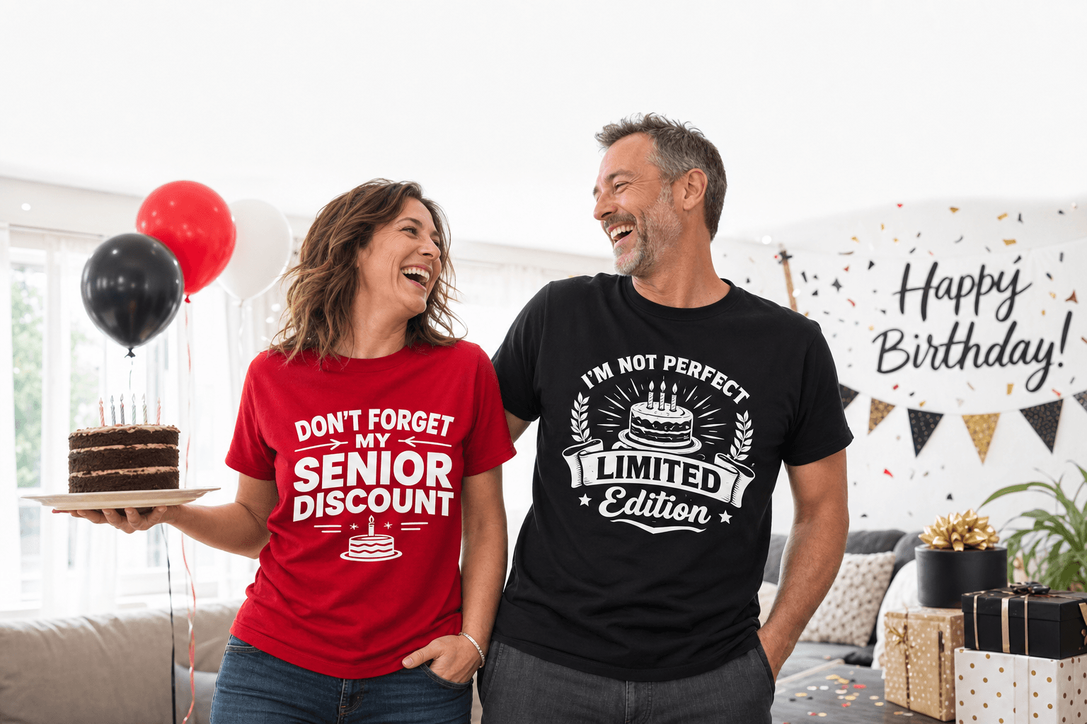 Birthday party in funny birthday t-shirts