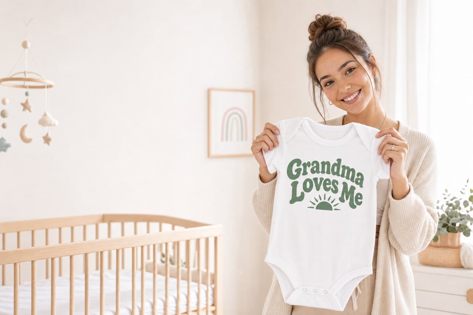 Mother showing a funny TshirtPlease baby bodysuit