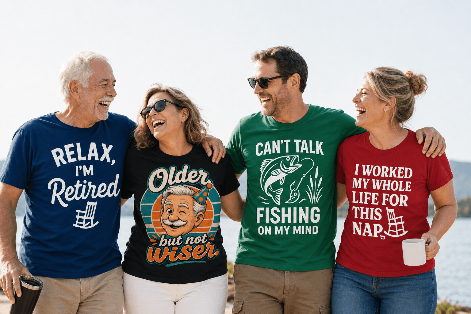 Friends wearing funny TshirtPlease t-shirts
