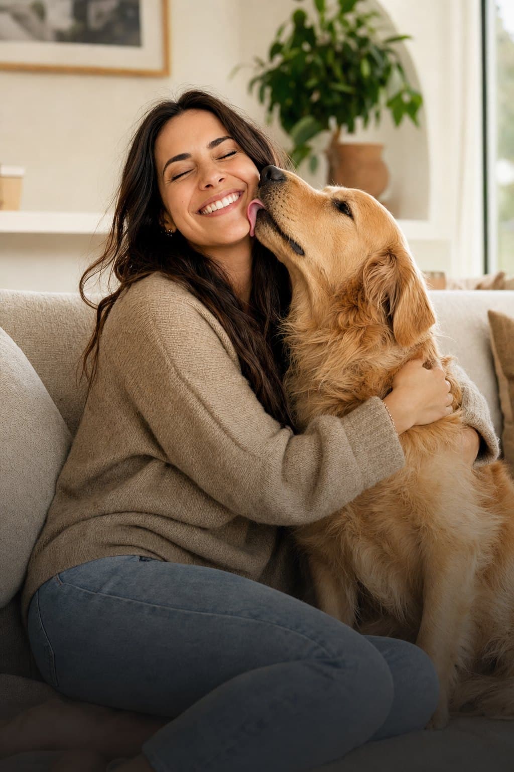 Woman hugging her dog