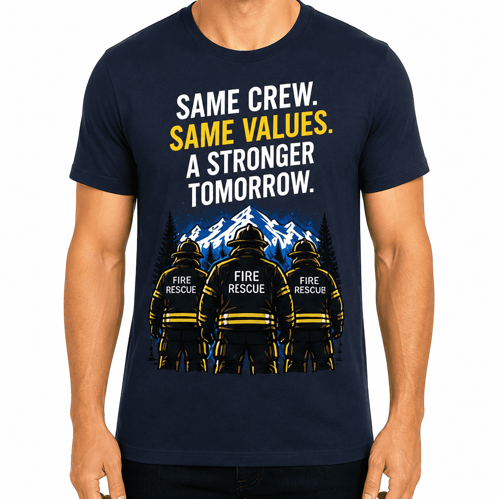 Firefighter T-Shirt β Same crew. Same values. A stronger tomorrow.