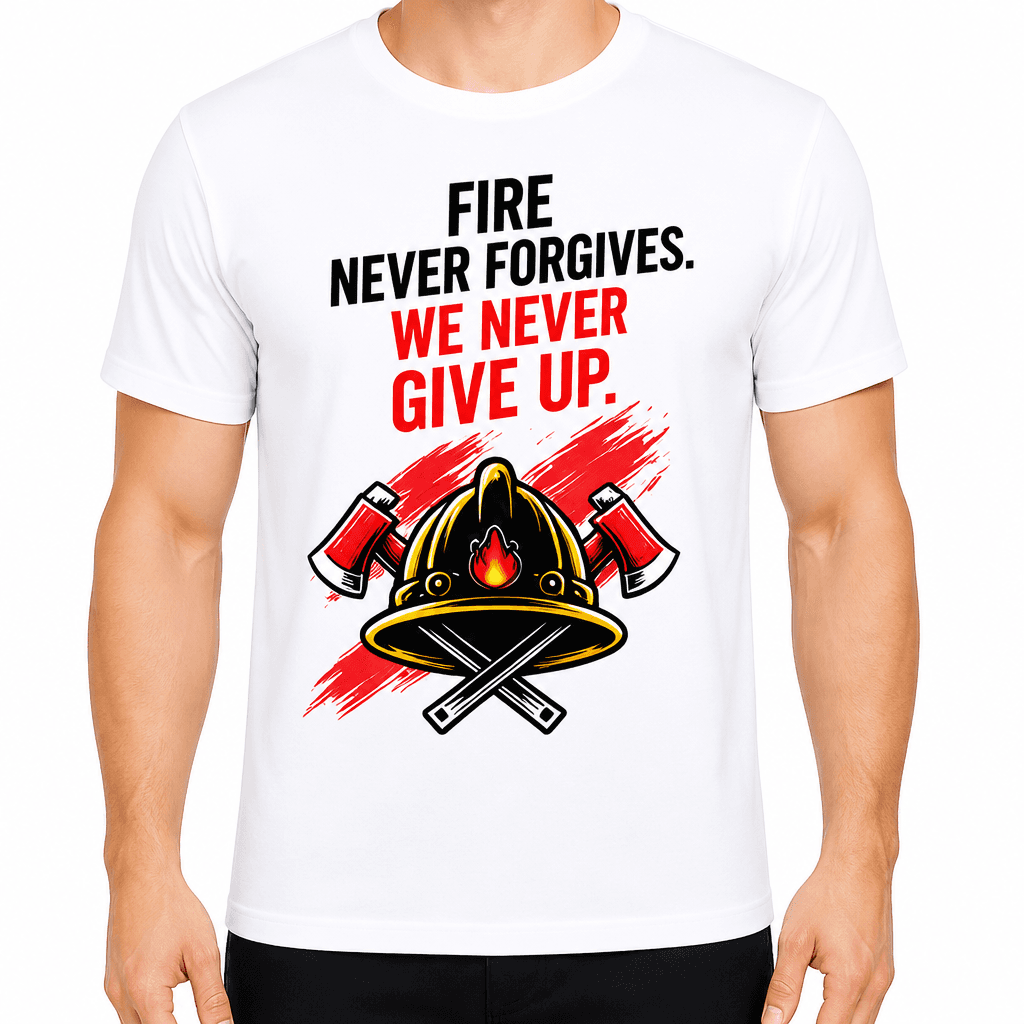 Firefighter T-Shirt – Fire never forgives. We never give up.