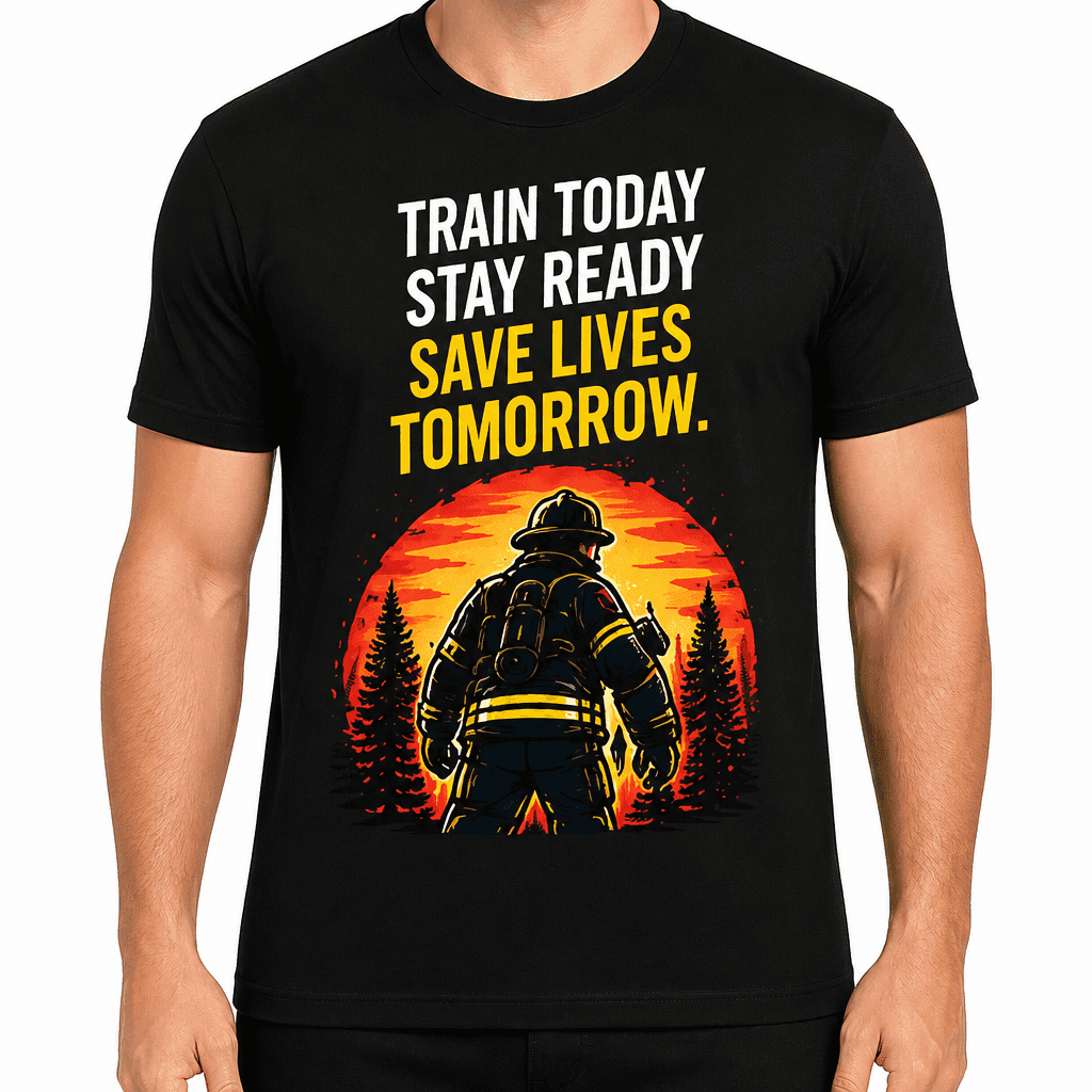 Firefighter T-Shirt β Train today stay ready save lives tomorrow.