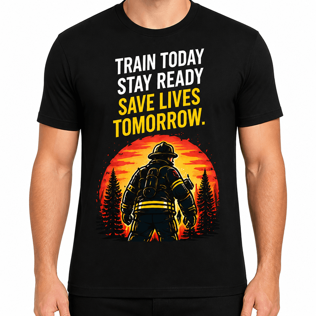 Firefighter T-Shirt – Train today stay ready save lives tomorrow.