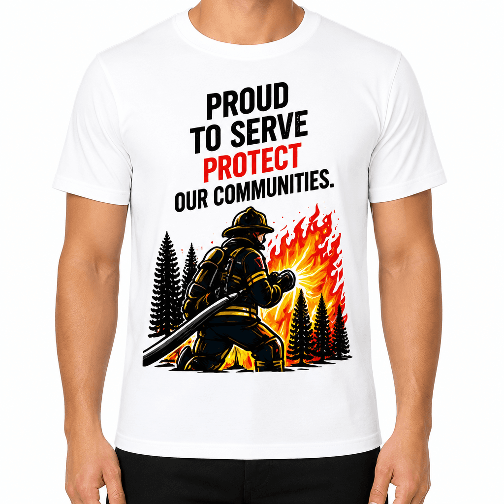 Firefighter T-Shirt – Proud to serve protect our communities.