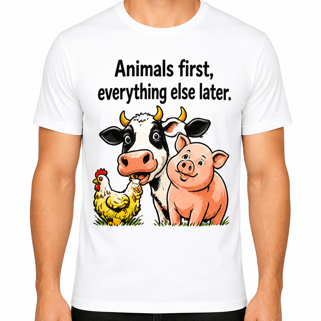Farmer T-shirt – Animals first, everything else later.