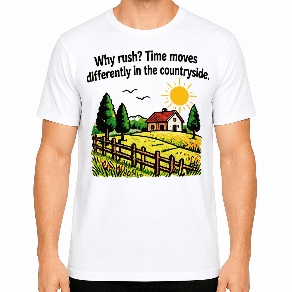 Farmer T-shirt β Why rush? Time moves differently in the countryside.