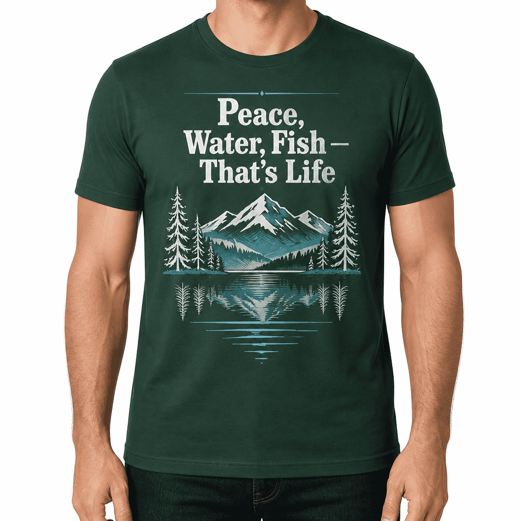 Angler T-shirt β Peace, Water, Fish β That's Life