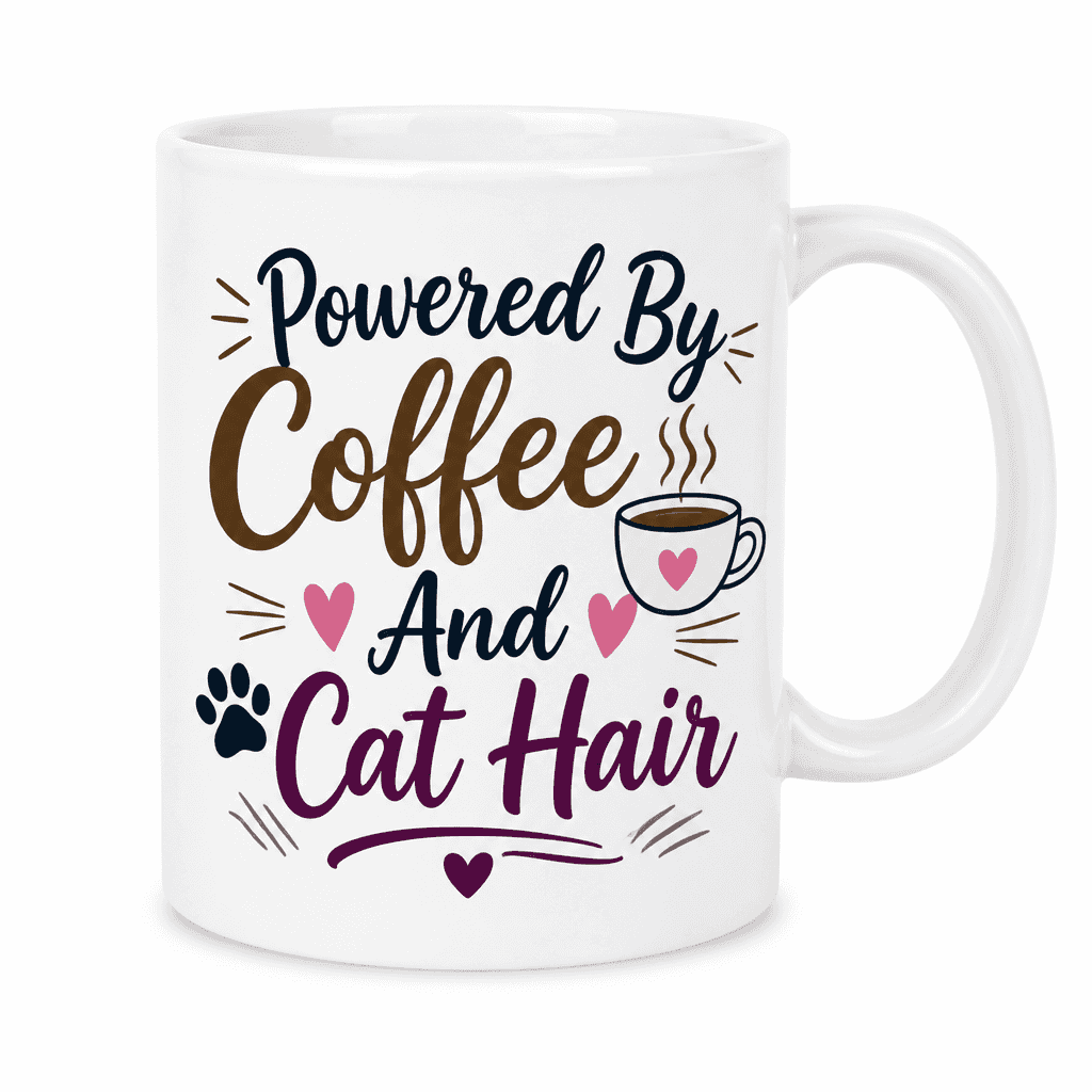 Powered By Coffee And Cat Hair Funny Mug