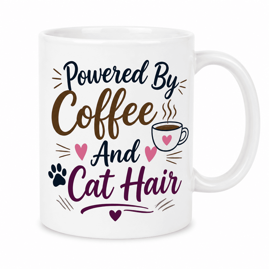 Powered By Coffee And Cat Hair Funny Mug