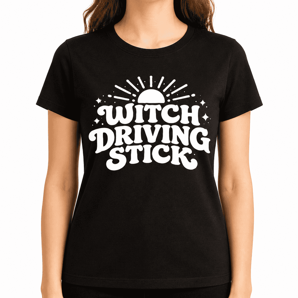 Funny Halloween T-Shirt – Witch Driving Stick