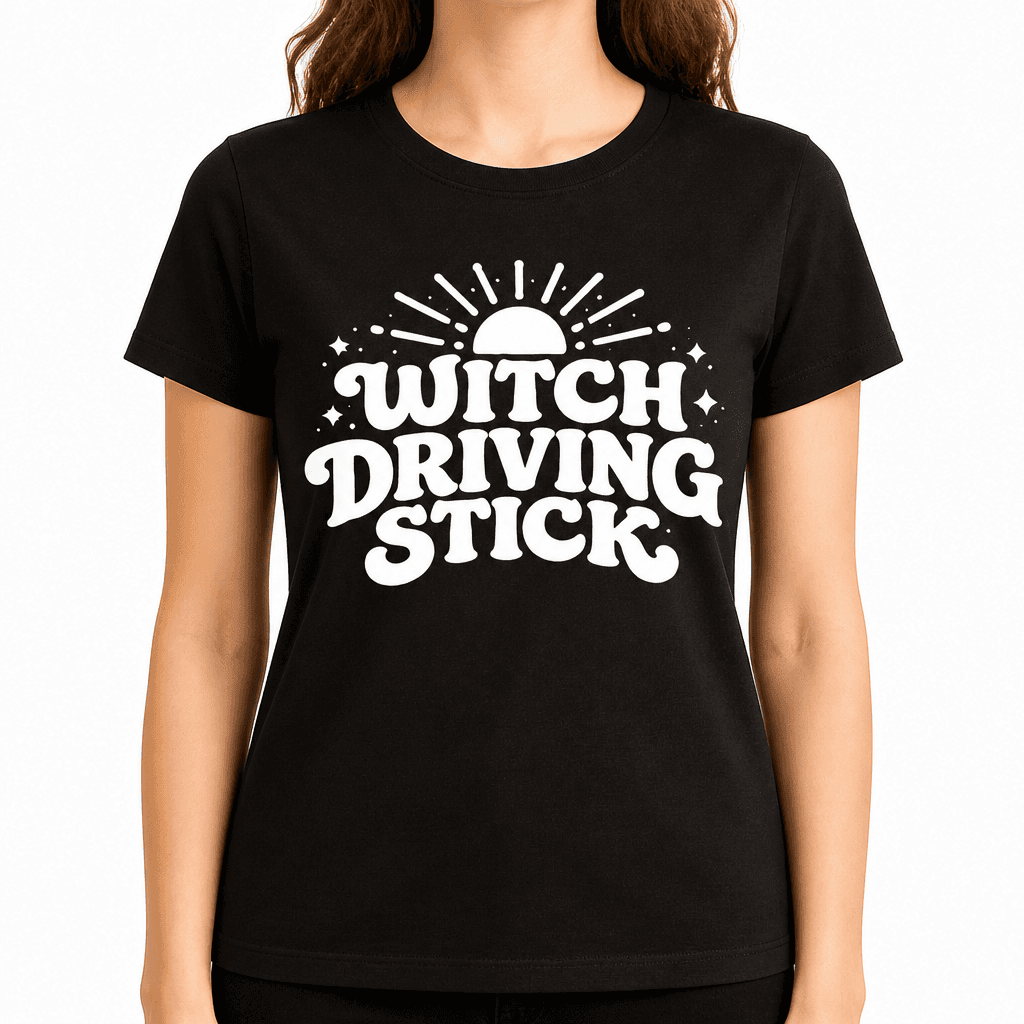 Funny Halloween T-Shirt – Witch Driving Stick