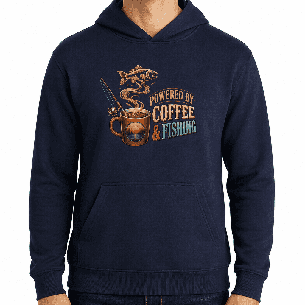 Funny Fishing Hoodie - Powered by coffee & fishing.