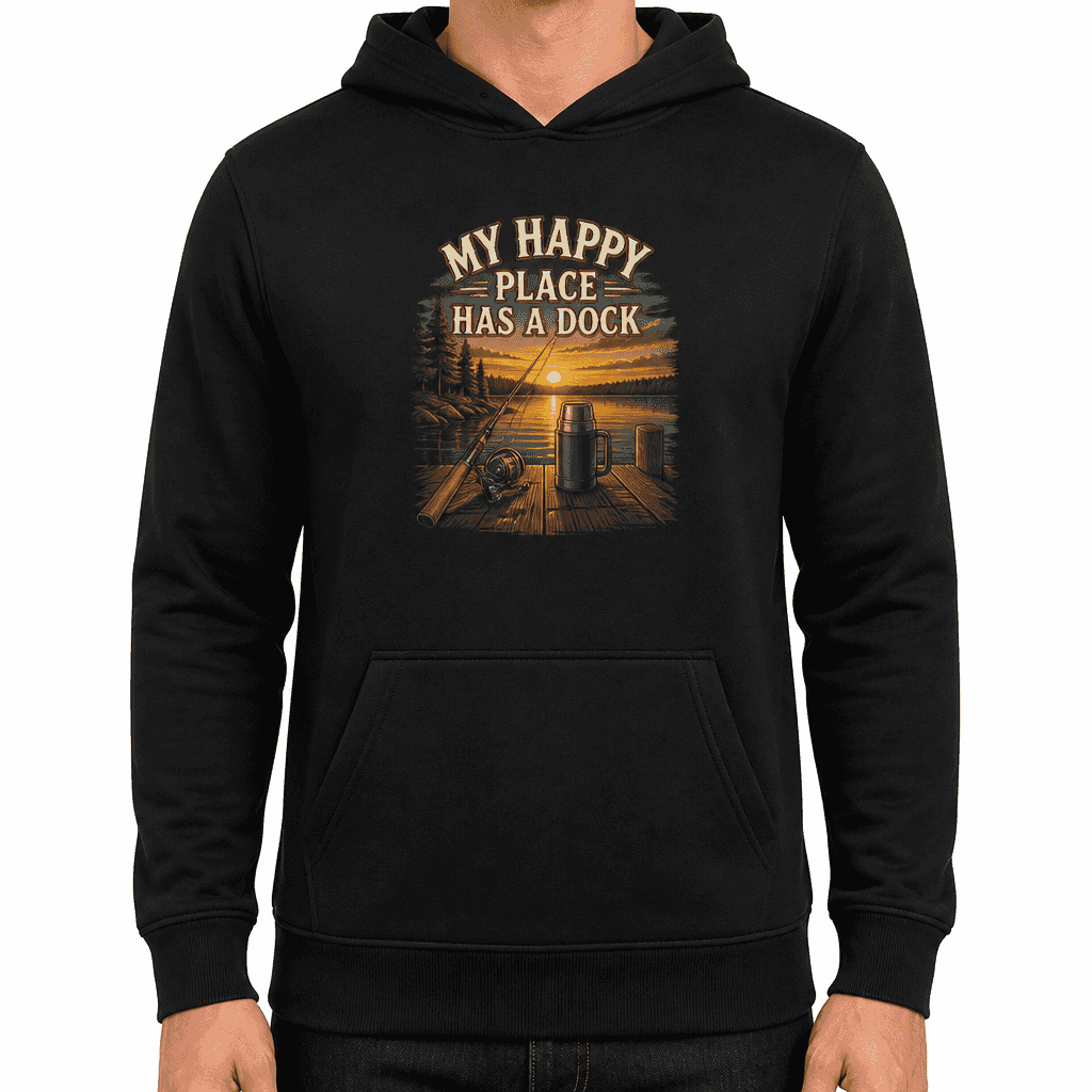 Funny Fishing Hoodie - My happy place has a dock.