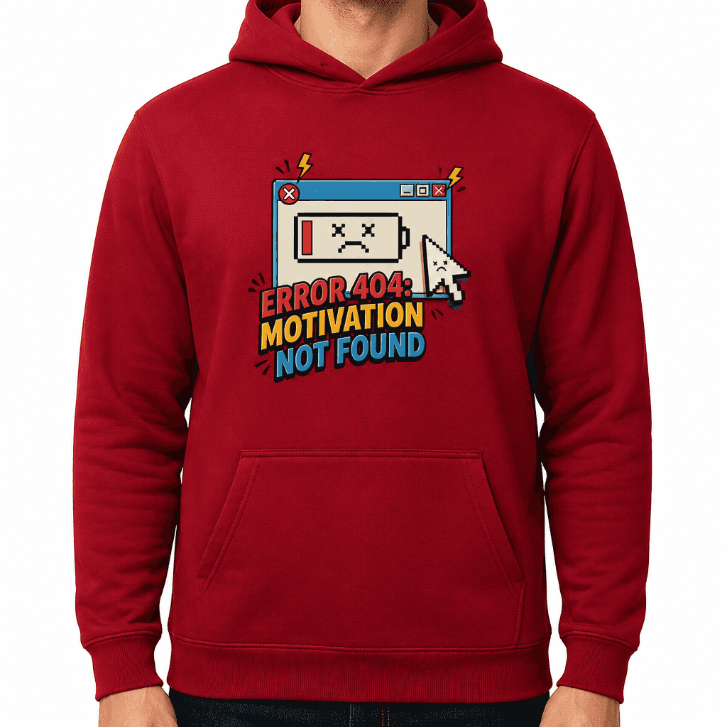 Funny Sarcastic Hoodie - Error 404: motivation not found