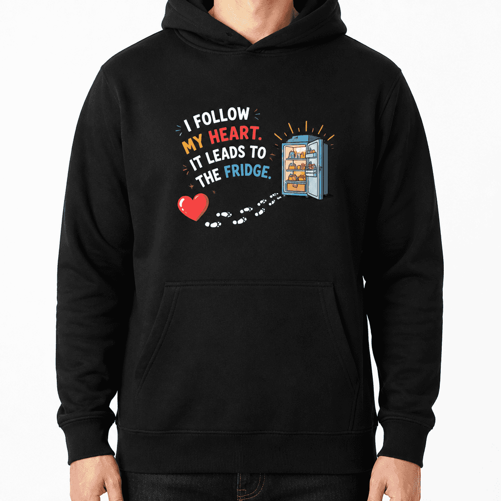 Funny Sarcastic Hoodie - I follow my heart. It leads to the fridge.