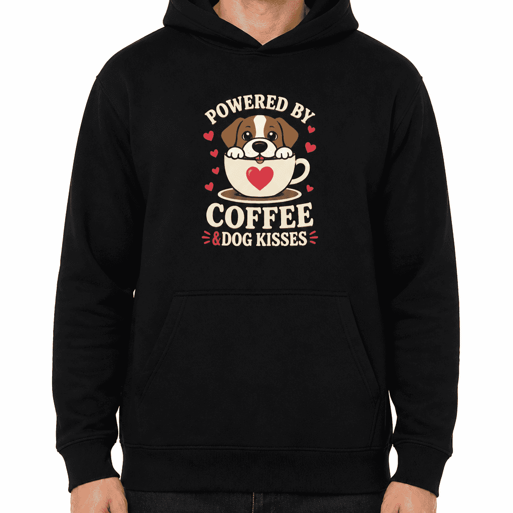 Funny Dog Lover Hoodie - Powered by coffee & dog kisses
