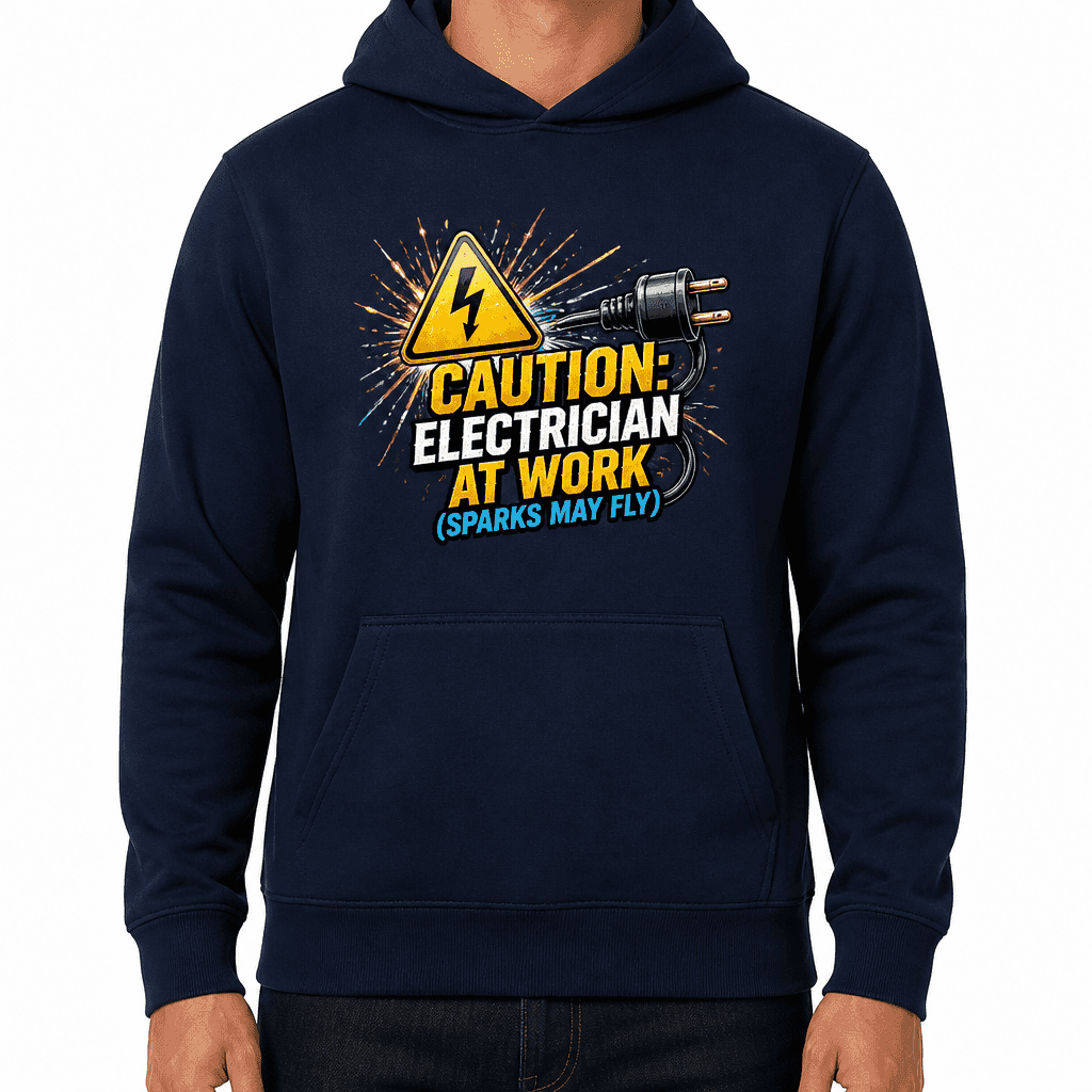 Funny Electrician Hoodie - Caution: electrician at work (sparks may fly)