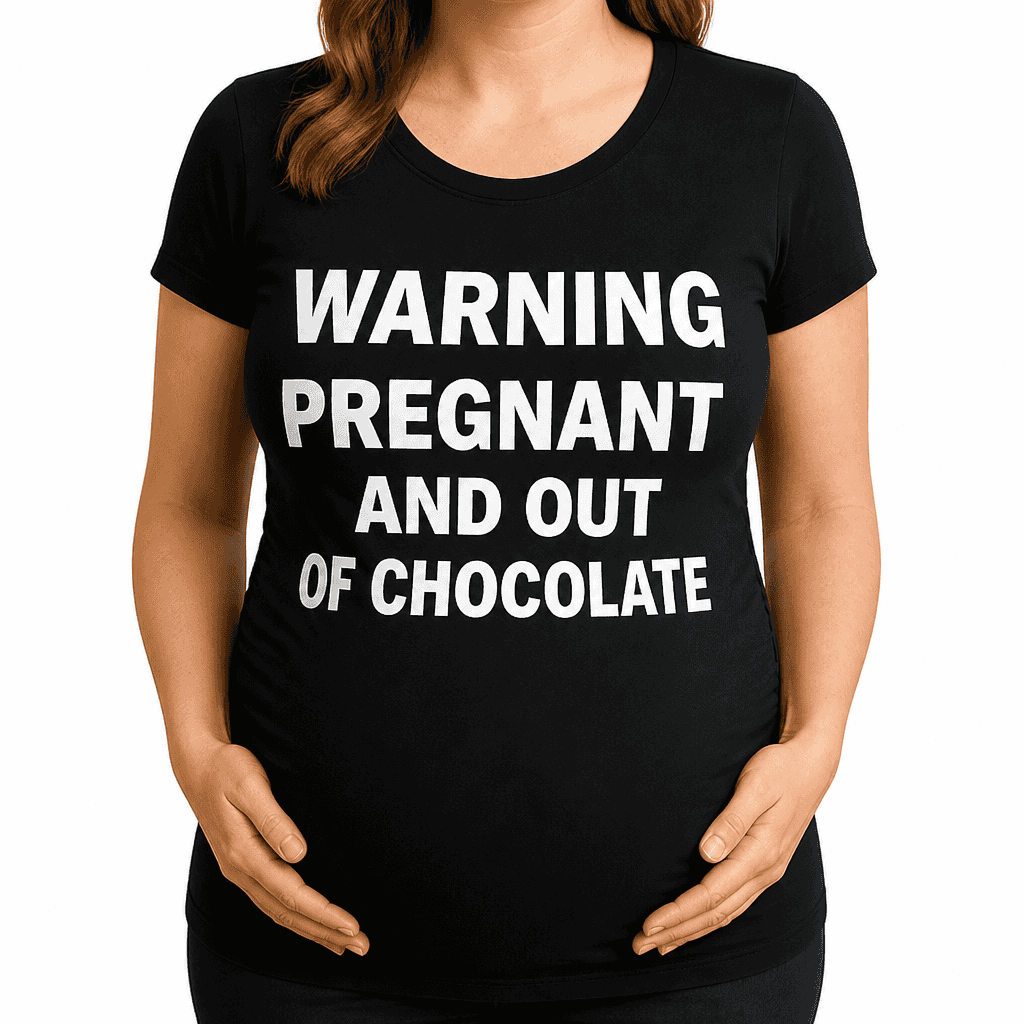 WARNING PREGNANT AND OUT OF CHOCOLATE - Maternity T-Shirt