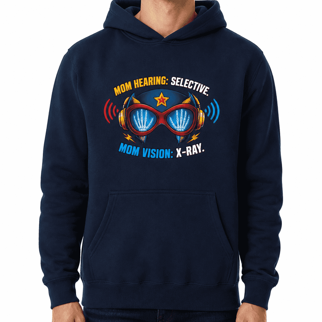 Funny Mom Hoodie - Mom hearing: selective. Mom vision: X-ray