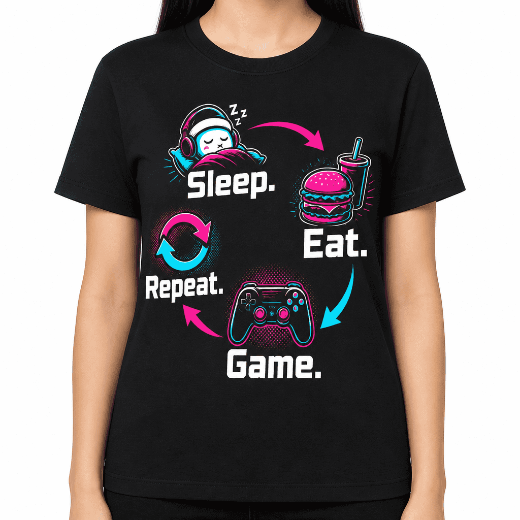 Funny Gamer T-Shirt - Sleep. Eat. Game. Repeat.