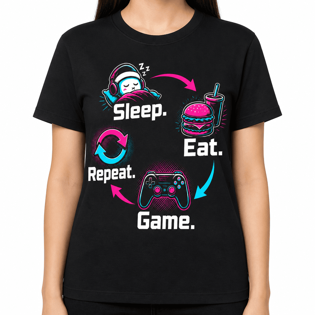 Funny Gamer T-Shirt - Sleep. Eat. Game. Repeat.