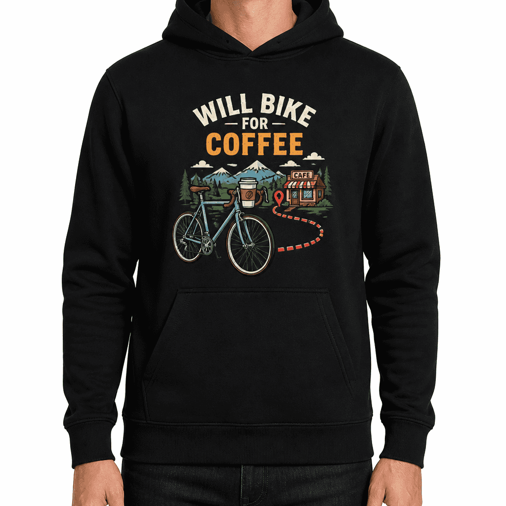 Funny Cycling Hoodie - Will bike for coffee