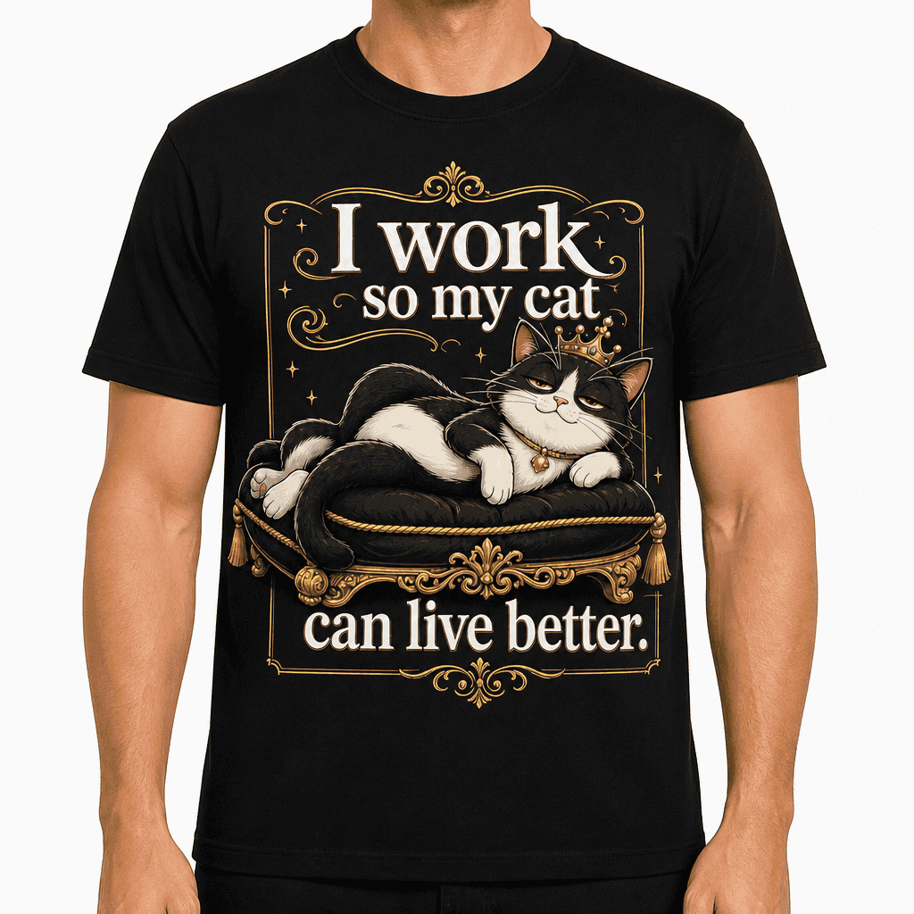 Funny Cat Lover T-Shirt - I work so my cat can live better.