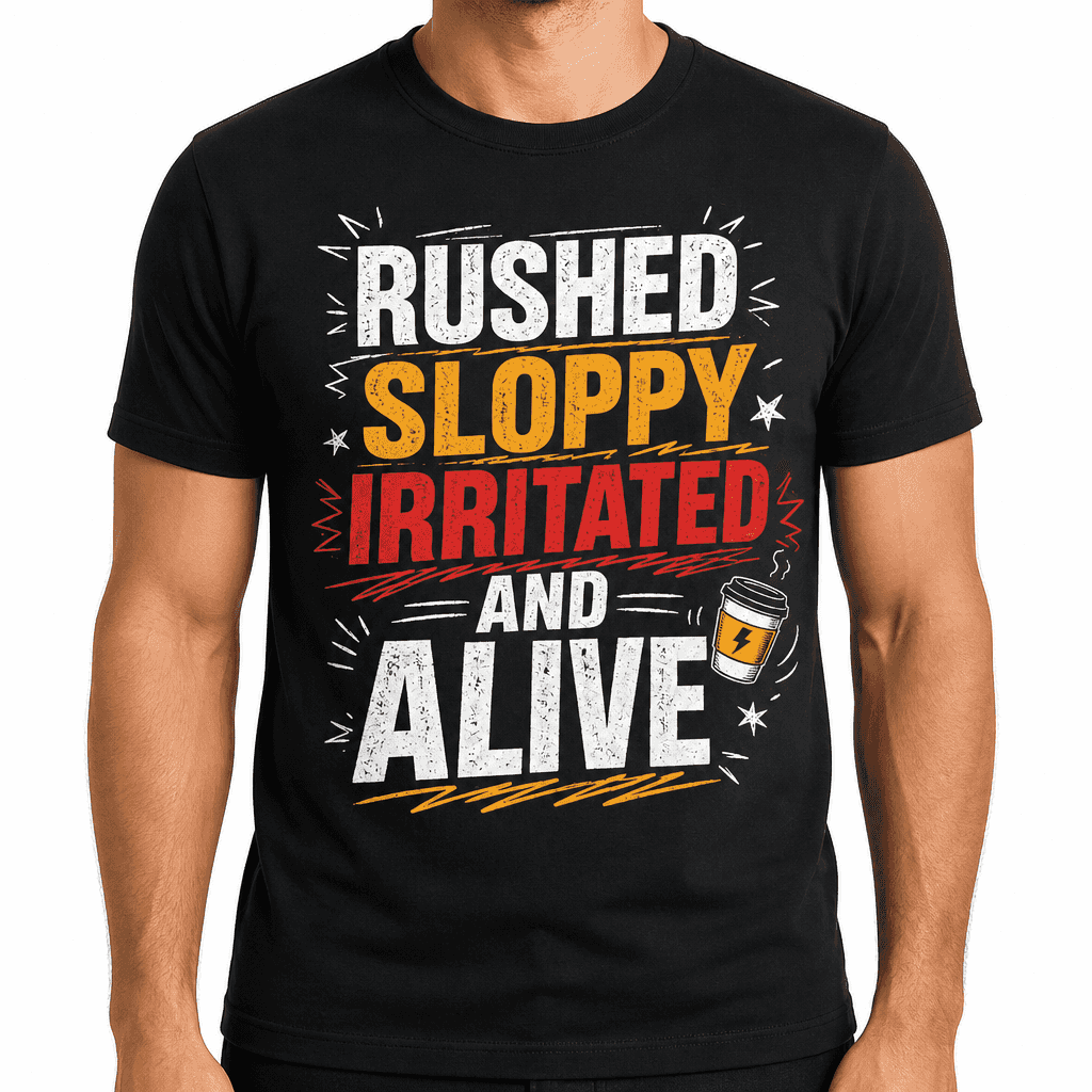 Sarcastic T-Shirt - RUSHED SLOPPY IRRITATED AND ALIVE