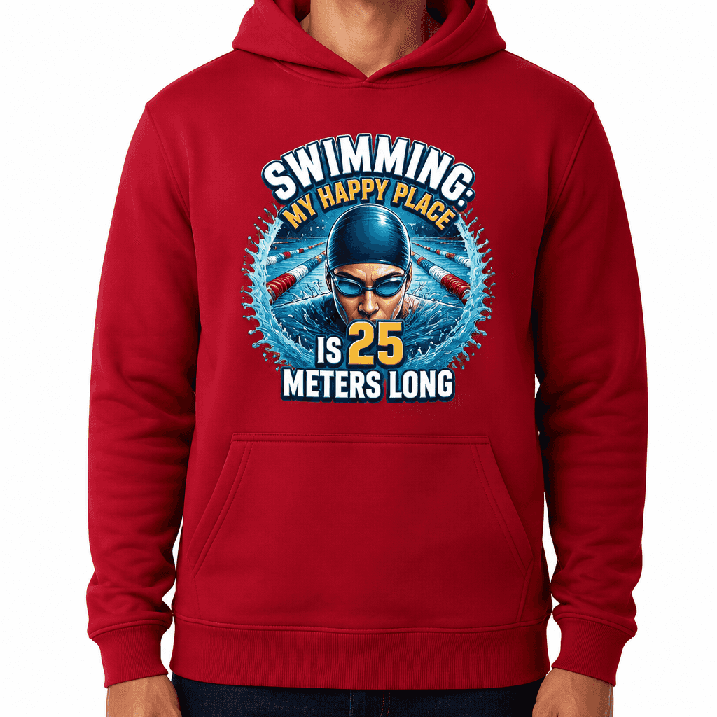 Funny Swimming Hoodie - My happy place is 25 meters long