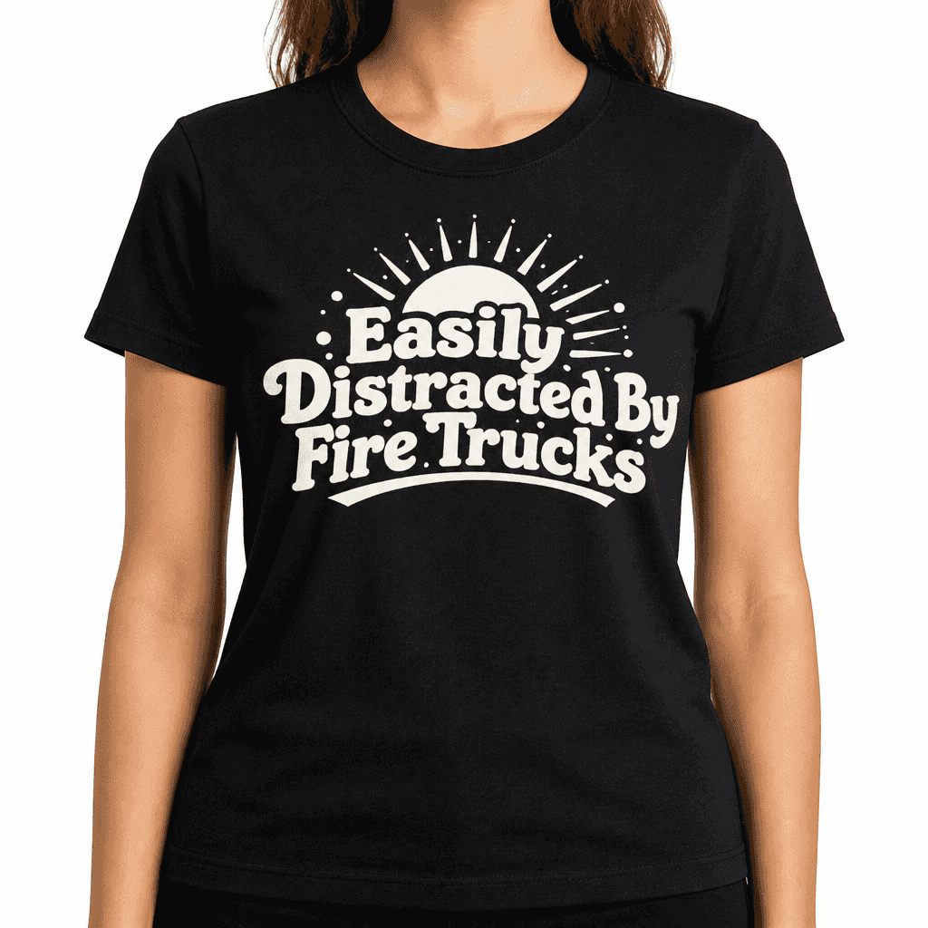 Funny T-Shirt for Firefighters – Easily Distracted By Fire Trucks