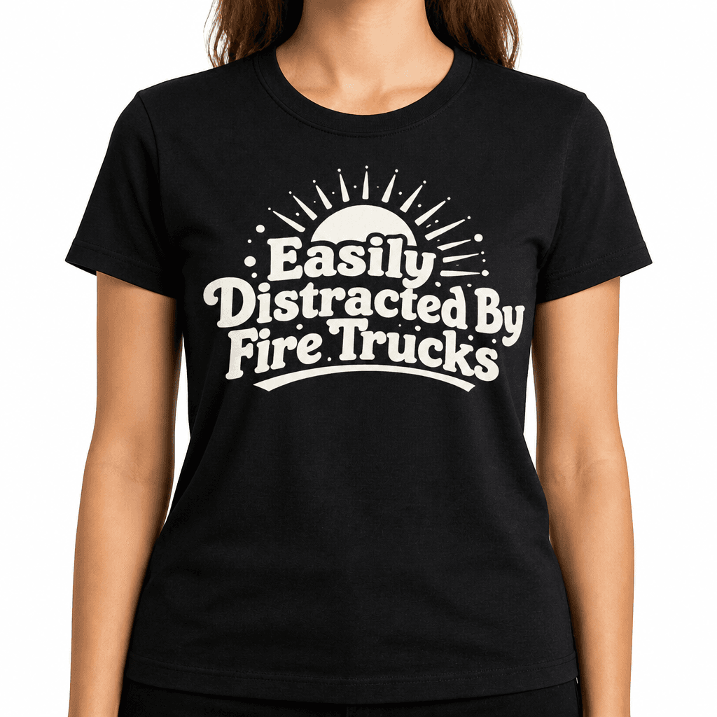Funny T-Shirt for Firefighters – Easily Distracted By Fire Trucks