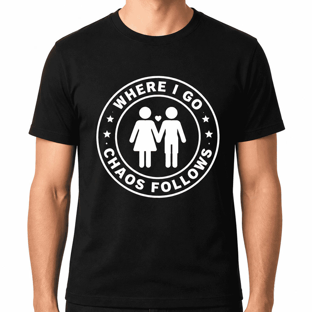 Funny T-Shirt for Couples β Where I Go Chaos Follows