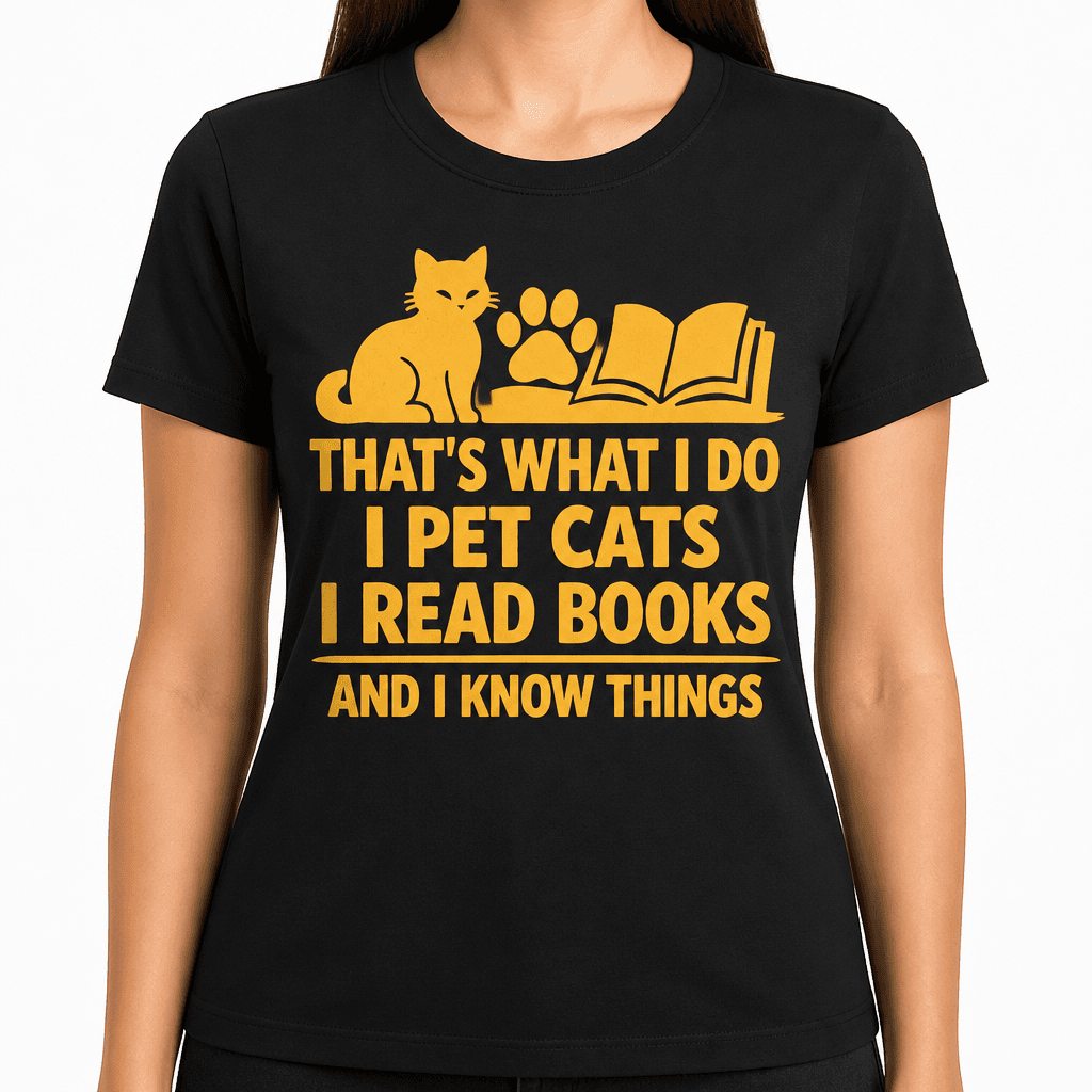 Funny T-Shirt for Cat Lovers – That's What I Do I Pet Cats I Read Books And I Know Things