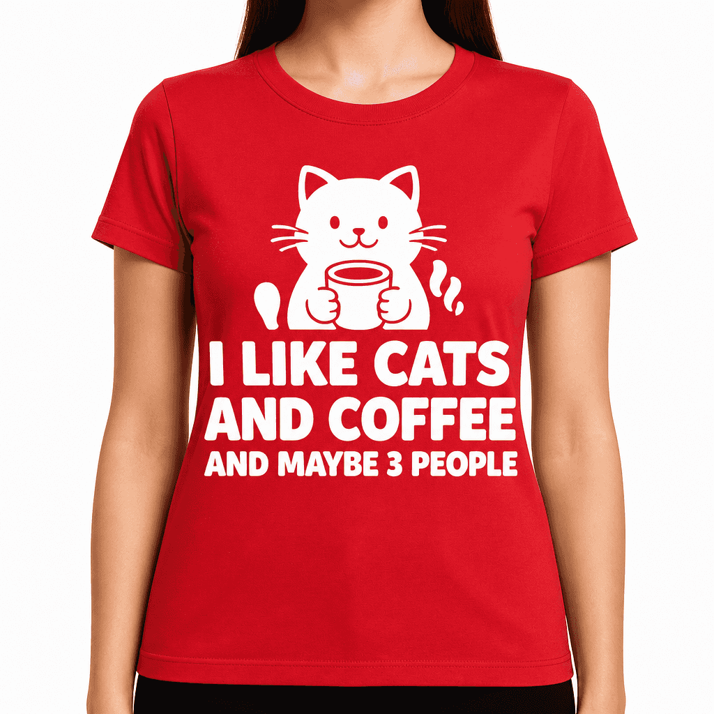 Funny T-Shirt for Cat Lovers β I Like Cats And Coffee And Maybe 3 People