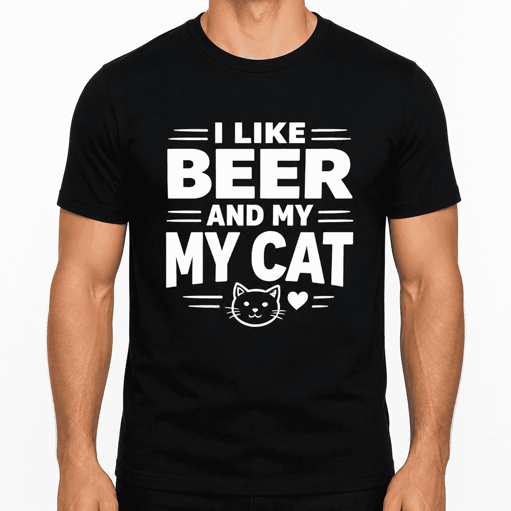I Like Beer And My Cat Funny T-Shirt