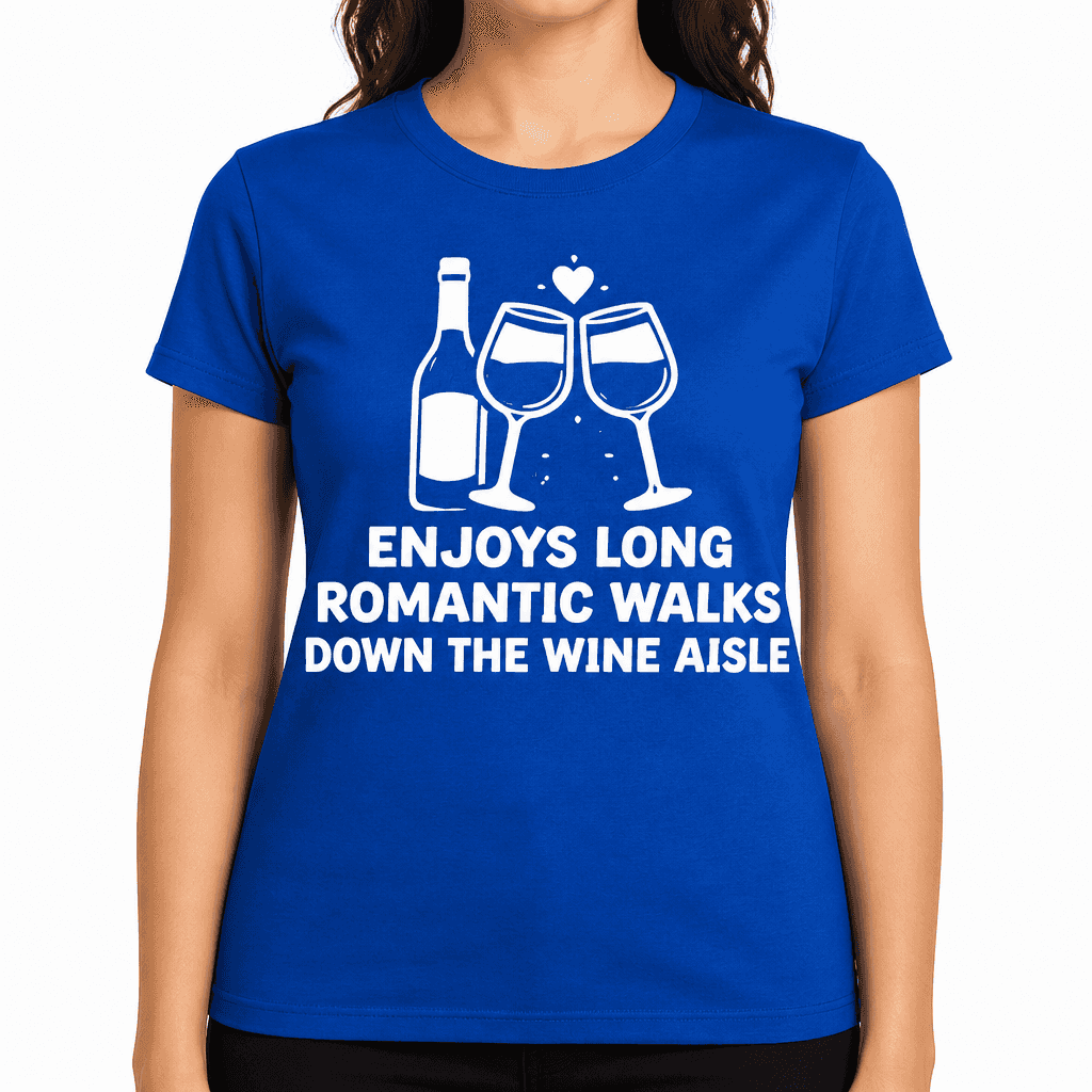 Enjoys Long Romantic Walks Down The Wine Aisle Funny T-Shirt