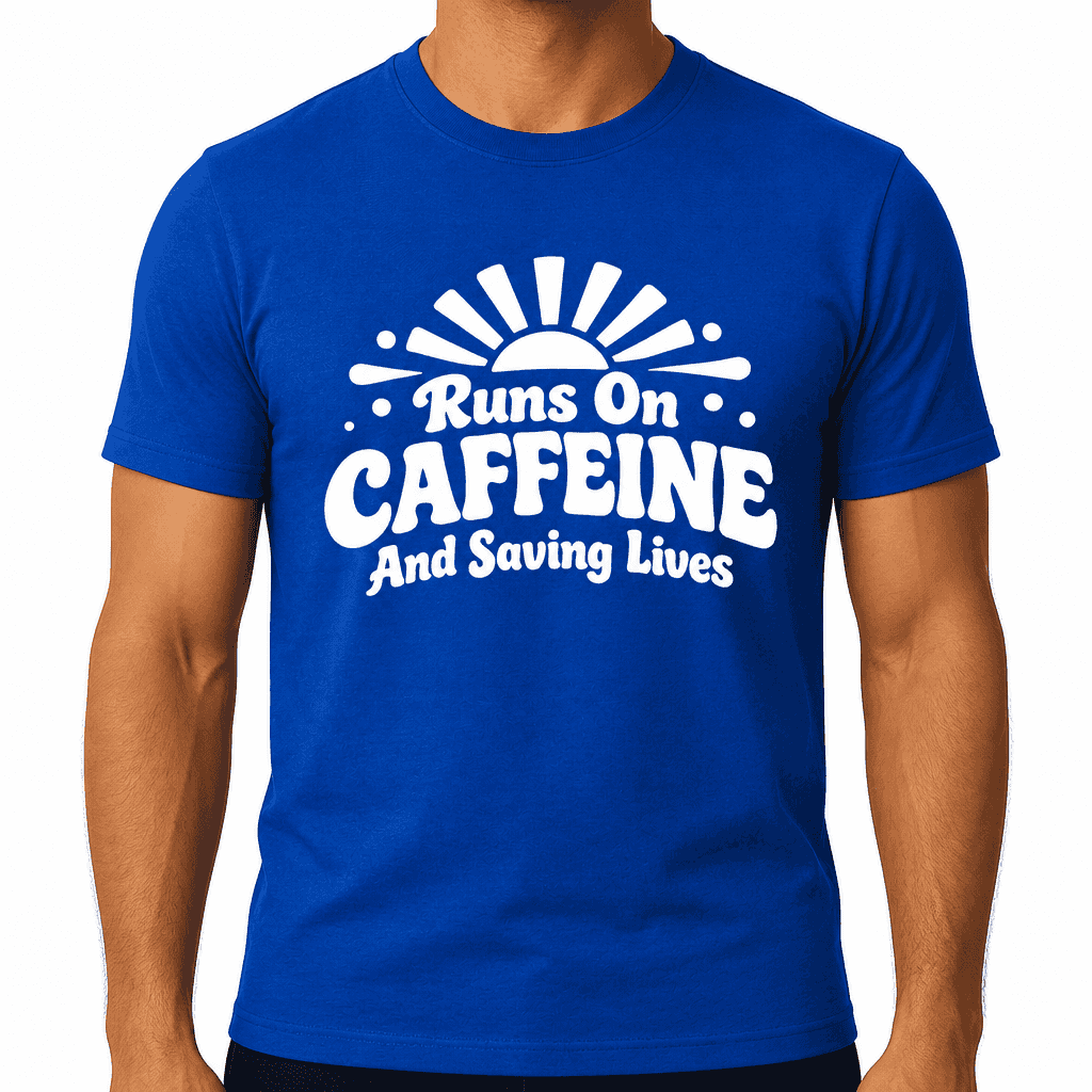Runs On Caffeine And Saving Lives Funny Nurse T-Shirt