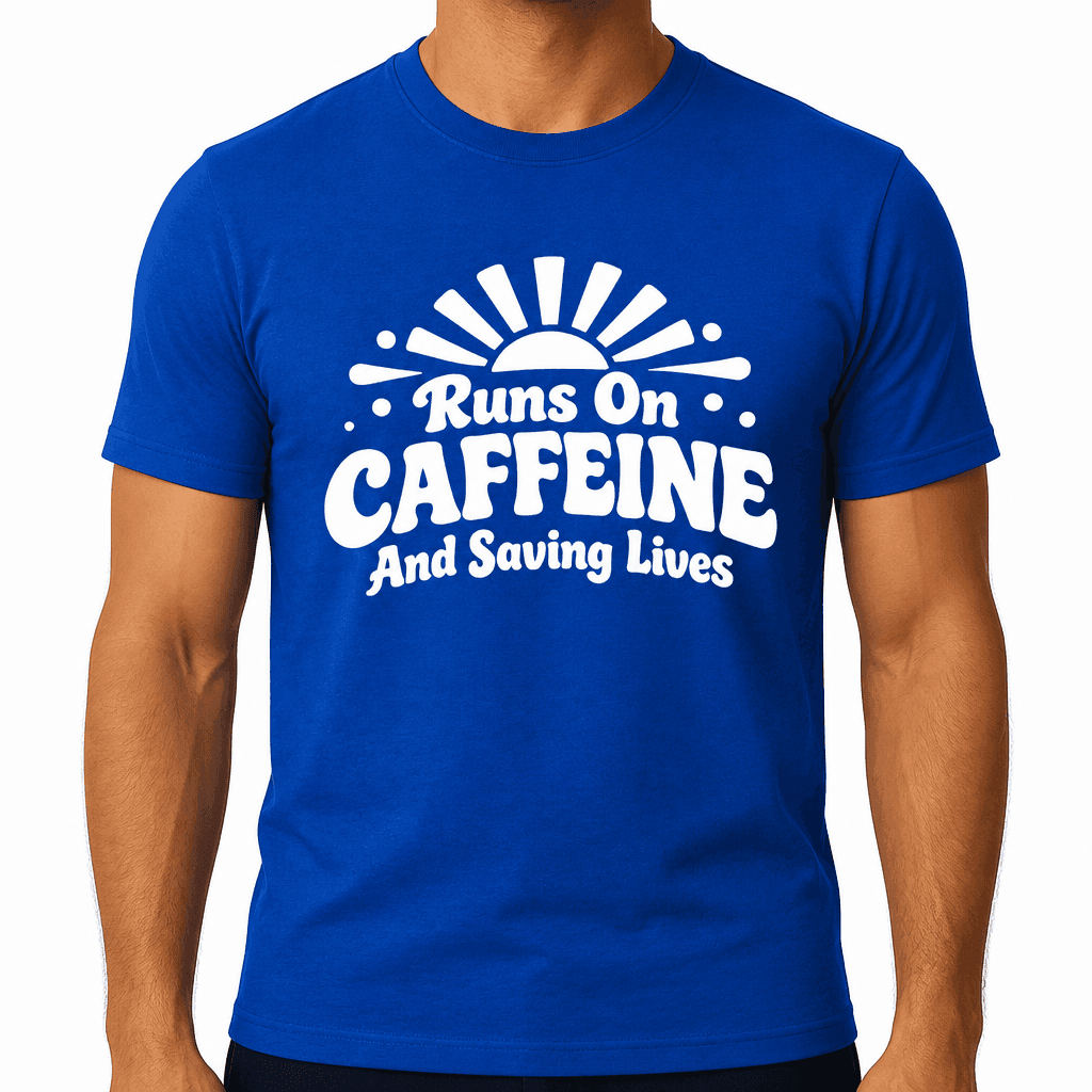 Runs On Caffeine And Saving Lives Funny Nurse T-Shirt