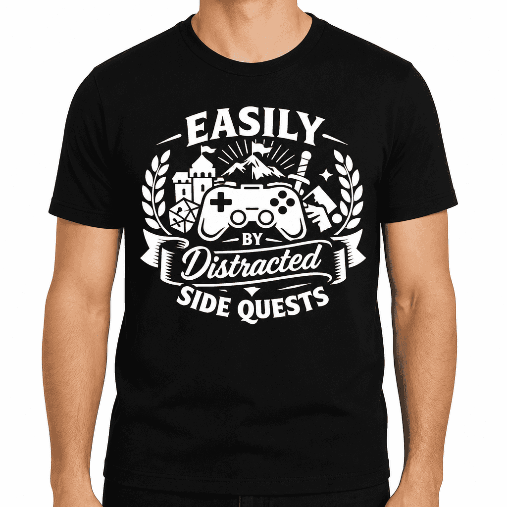 Easily Distracted By Side Quests Funny Gaming T-Shirt
