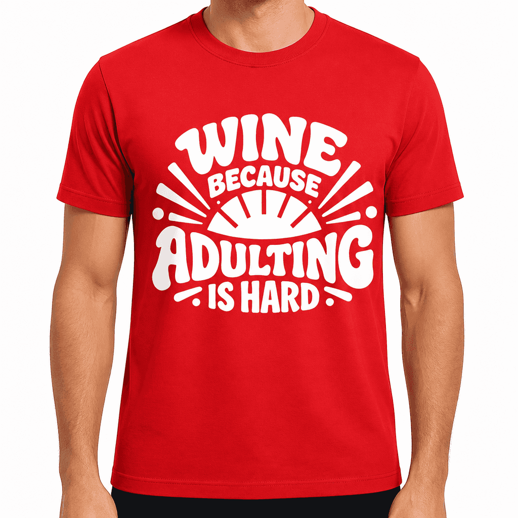 Wine Because Adulting Is Hard Funny Drinking T-Shirt