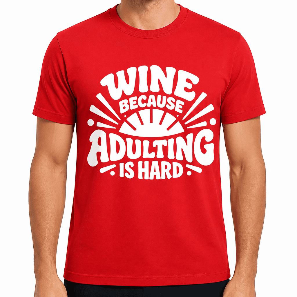 Wine Because Adulting Is Hard Funny Drinking T-Shirt