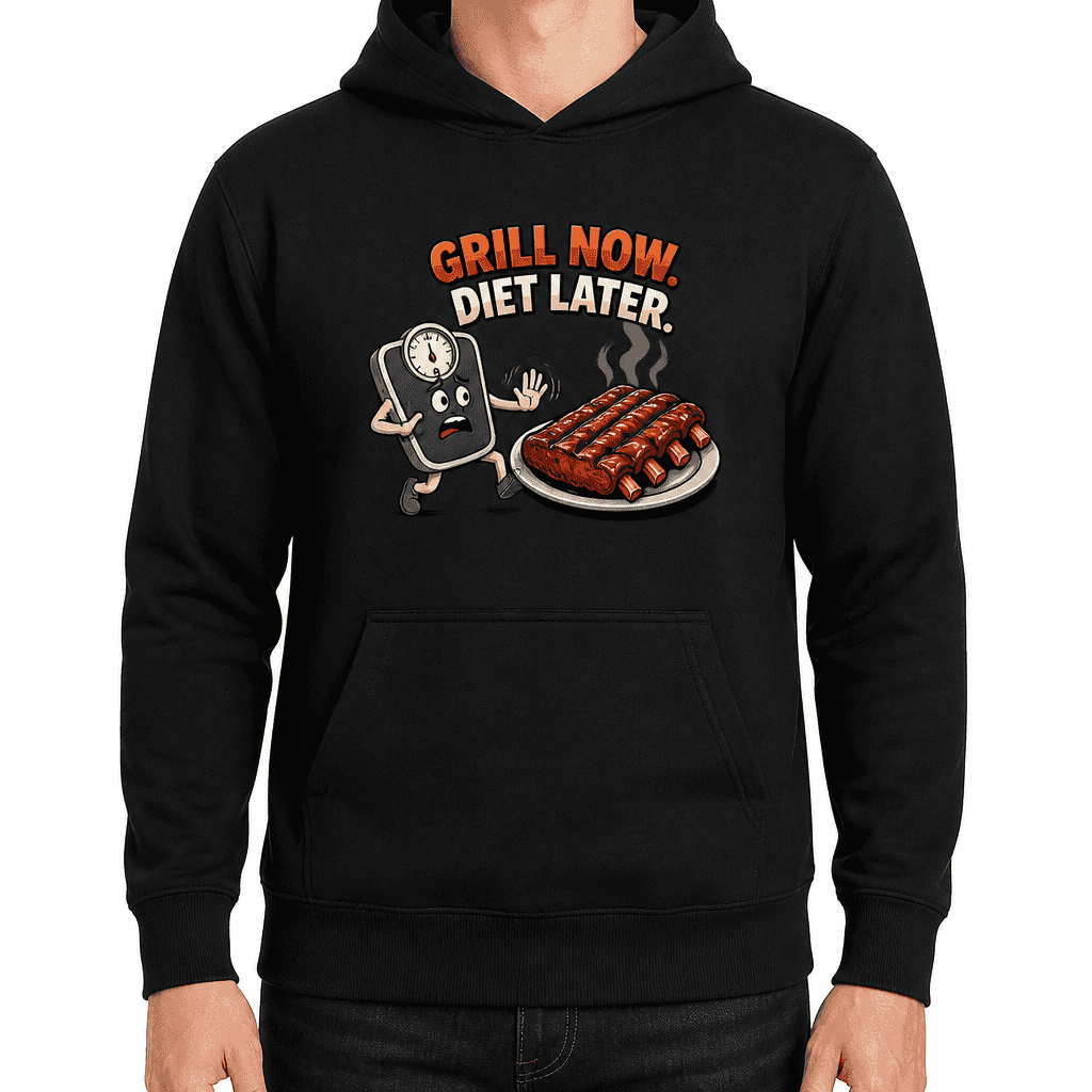 Funny BBQ Hoodie - Grill now. Diet later.