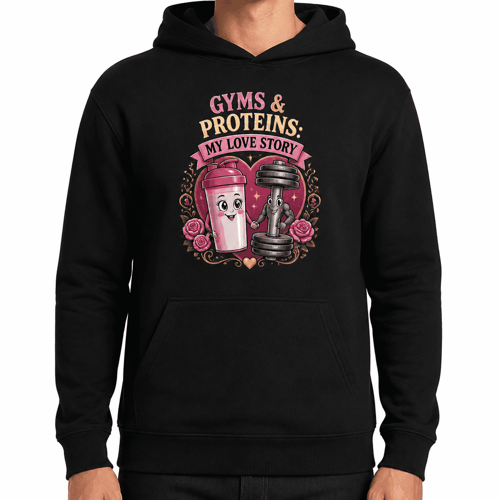 Funny Gym Hoodie - Gyms & proteins: my love story