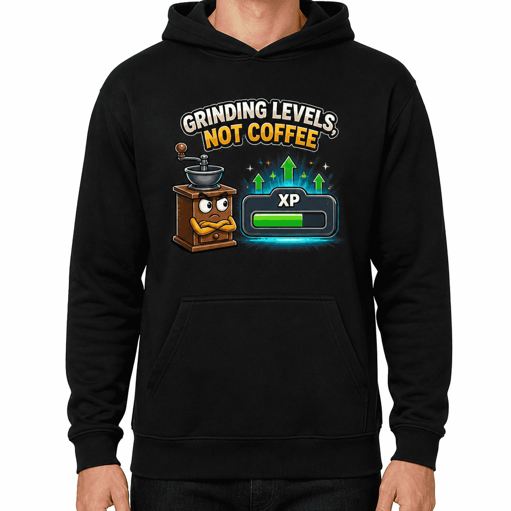 Funny Gamer Hoodie - Grinding levels, not coffee