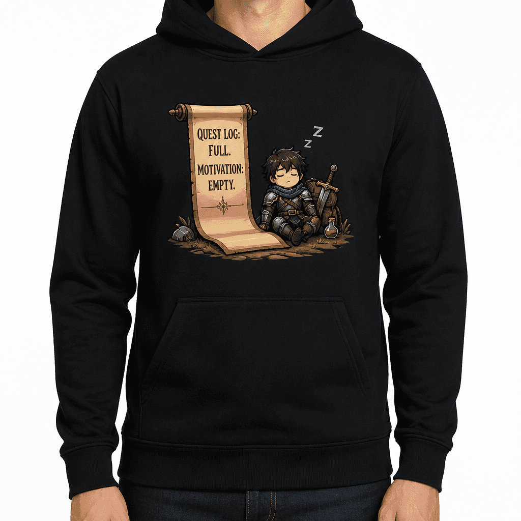 Funny Gamer Hoodie - Quest log: full. Motivation: empty.