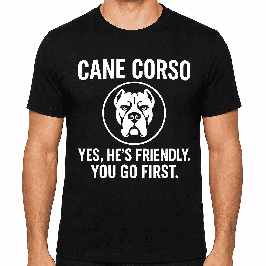 Cane Corso: Yes, Heβs Friendly. You Go First - Funny Dog Lover T-Shirt