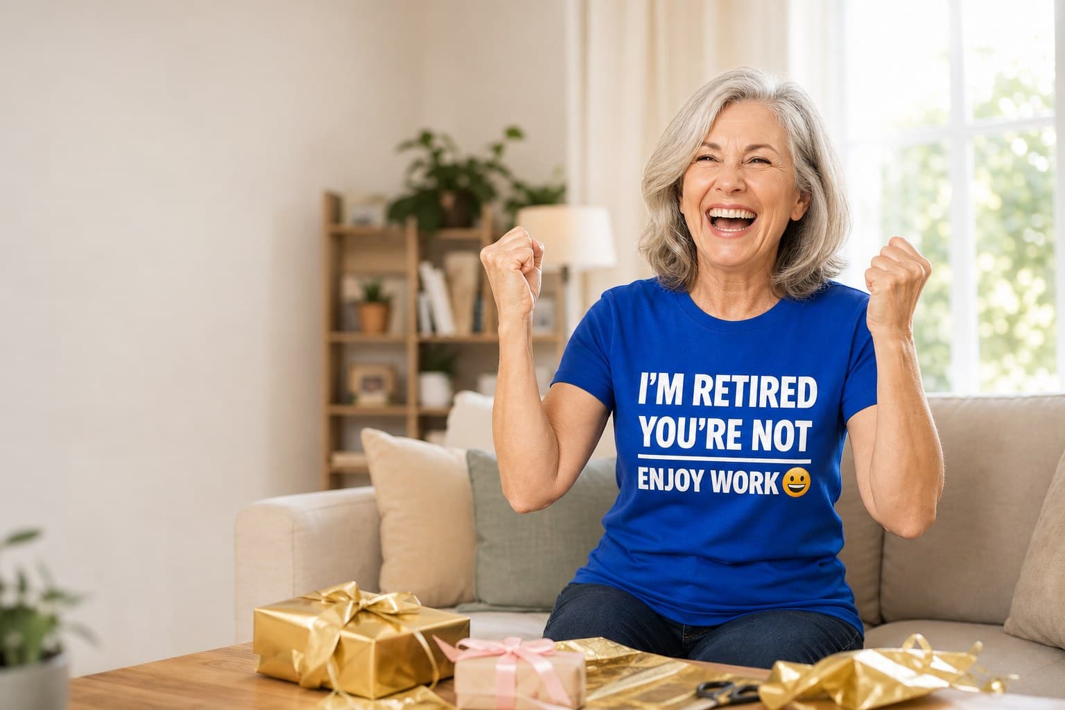 Woman in the I'm Retired, You're Not – Enjoy Work t-shirt – TshirtPlease