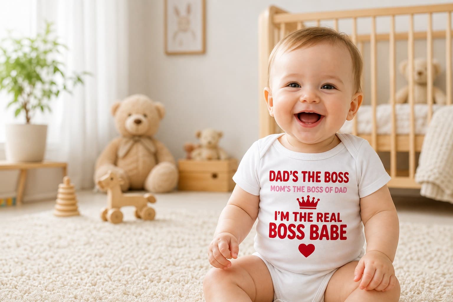 Baby in the I'm the Real Boss Babe bodysuit – TshirtPlease