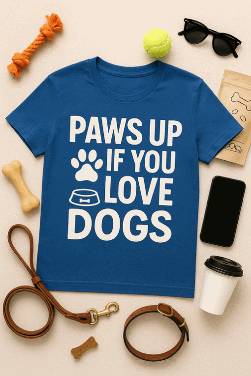 Cute dog lover T-shirt with paw print and bone graphic, perfect for pet enthusiasts.